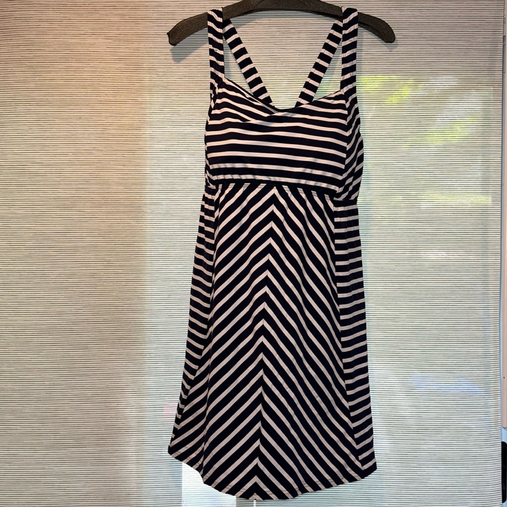 Lands' End Black and White Striped Women’s Swim Cover-Up Dress